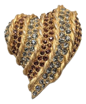 Vintage 1960s Signed Rifas Faux-Topaz & Clear Rhinestone Heart Brooch