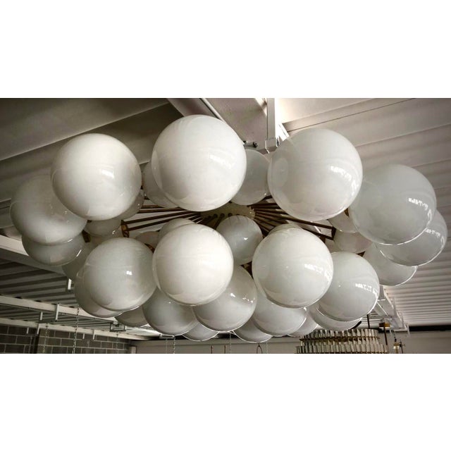 Mid-Century Modern Mid-Century Modern Murano White Art Glass and Brass Chandelier, 2000 For Sale - Image 3 of 9
