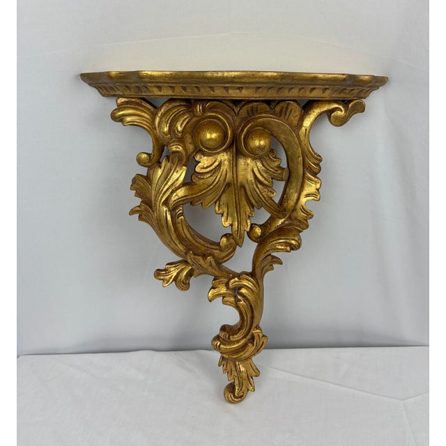 Rococo Late 20th Century Pair of Giltwood Acanthus Leaf Wall Brackets | Neoclassical Style For Sale - Image 3 of 12