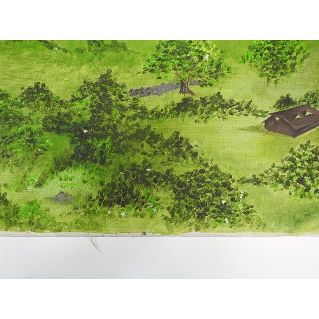 Textile Late 20th Century Birdseye View Mountain Valley Landscape Painting For Sale - Image 7 of 9