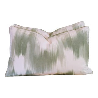 Pierre Frey La Grandiere in Topiaire Green Lumbar Pillows With Cord- Pair For Sale