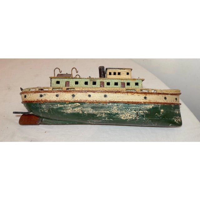 Rare Antique Handmade Carved Wood Folk Art Boat Model Tug Boat Ship Schiff For Sale - Image 11 of 18