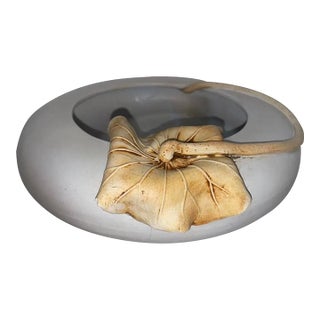 Vintage Studio Pottery Sculptural Bowl Applied Leaf Organic Modern Signed Art Newcomb Style For Sale