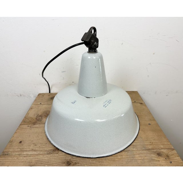 Large Industrial Grey Enamel Factory Pendant Lamp from Zaos, 1960s For Sale - Image 10 of 18
