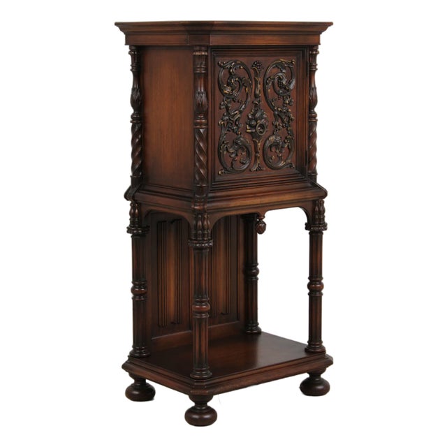 Antique Carved Walnut Baroque Style Liquor Cabinet For Sale