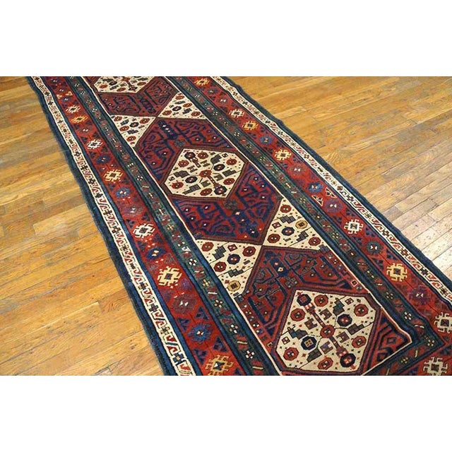 Tribal 1870s Red Geometric Tribal Antique Nw Persian Rug 3'6" X 9'8" Handknotted Wool Carpet For Sale - Image 3 of 6