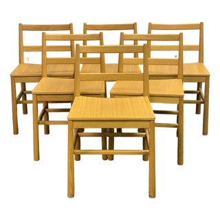 Set of 6 Contemporary Modern Oak Dining Chairs - Made in Italy For Sale