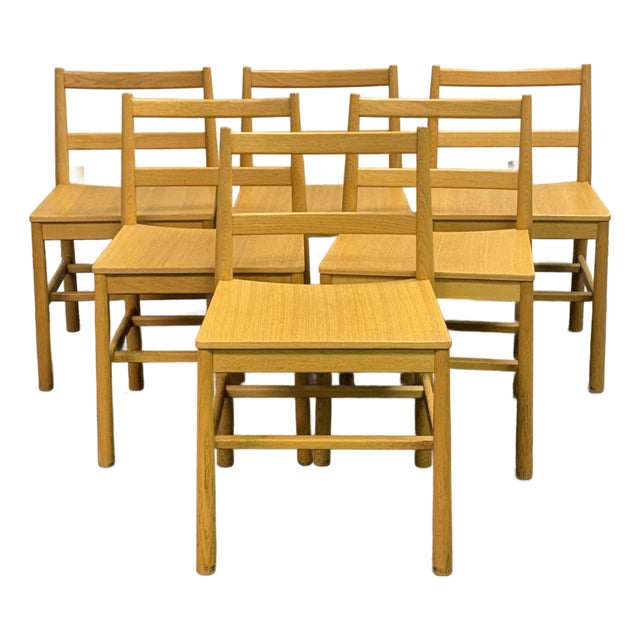 Set of 6 Contemporary Modern Oak Dining Chairs - Made in Italy For Sale