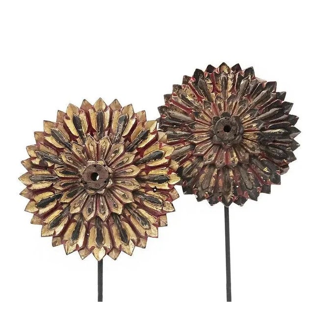 Wood Reclaimed Wood Thai Flower Sculpture, Early 19th Century For Sale - Image 7 of 9