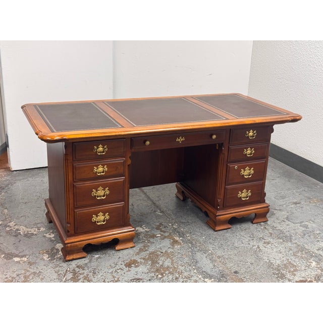 Lexington Traditional Double Pedestal Executive Desk, Vintage For Sale - Image 11 of 12