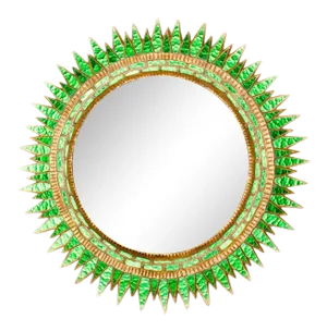 Green Glass Convex Wall Mirror in the Manner of Line Vautrin