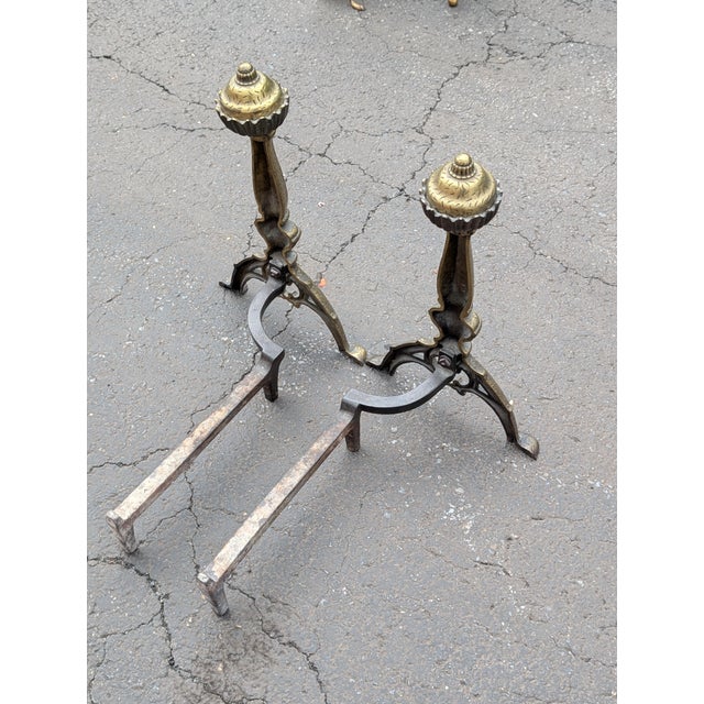 Early 20th Century Vintage Federal Style Brass Fireplace Andirons For Sale - Image 5 of 7