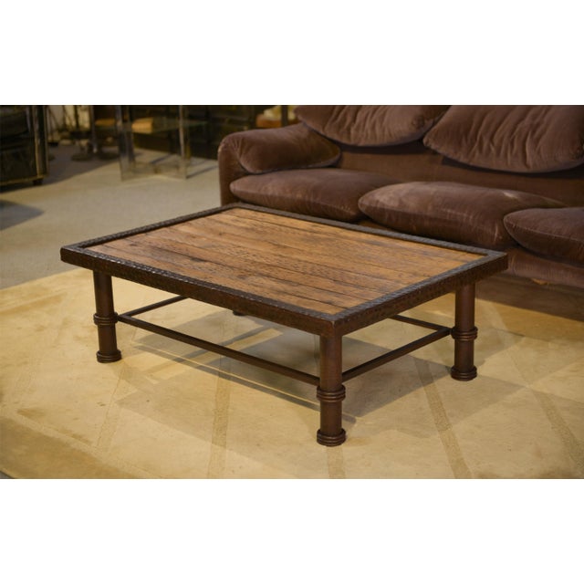 Brown Brutalist Coffee Table in Wood and Wrought Iron, 1960s For Sale - Image 8 of 12