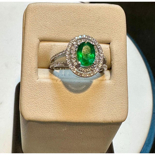 1.5 Ct Oval Cut Natural Emerald & 2 Ct Natural Diamond Halo Engagement Ring For Sale - Image 18 of 18