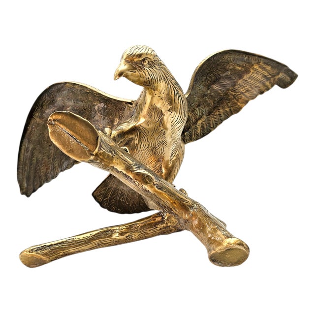 Large Vintage Brass Eagle Landing on Branch Sculpture — 24" Wingspan For Sale - Image 16 of 17