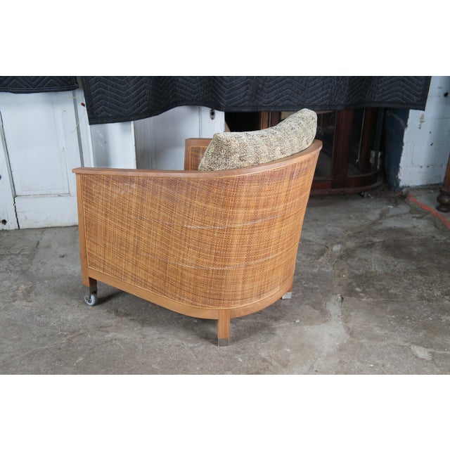 4 1980s Mid Century Modern Attributed to Antonio Citterio Flexform Mozart Walnut Rattan Arm Chairs For Sale - Image 10 of 16