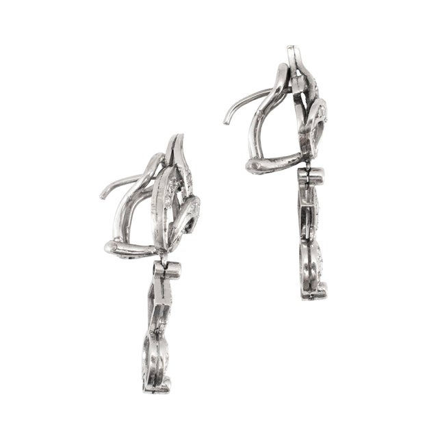 Modern Antique Art Deco Mix Metal Gold Silver Palladium 0.65ct Diamond Dangle Earrings, Pair For Sale - Image 3 of 8