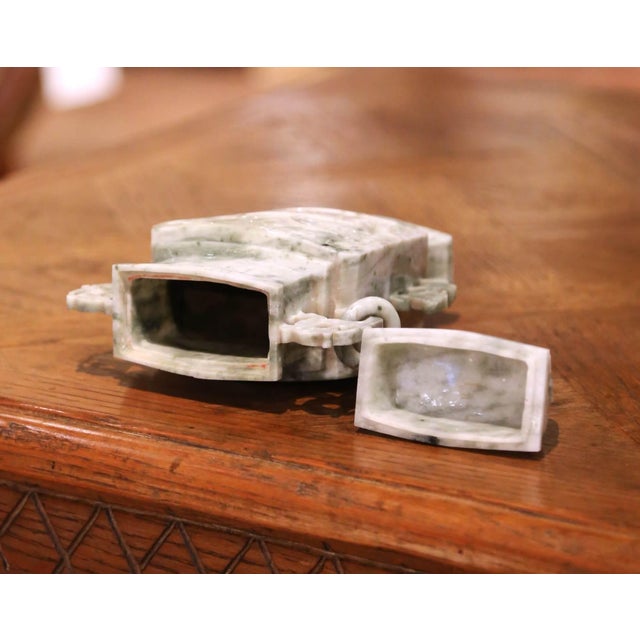 20th Century Chinese Carved Jade Covered Vase With Pierced Handles For Sale - Image 12 of 13