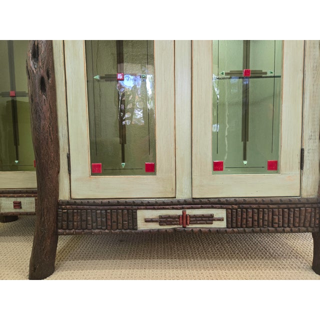 Diane Ross Signed Rustic Breakfront Credenza-Reclaimed Oak & Fused Glass Art For Sale - Image 17 of 18