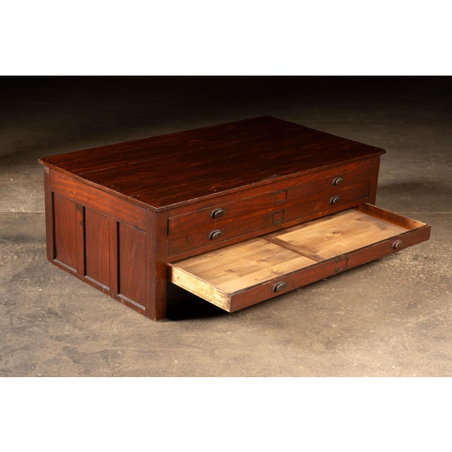 Brick Red Early 20th Century Massive Antique Flat File in Mahogany Red For Sale - Image 8 of 10