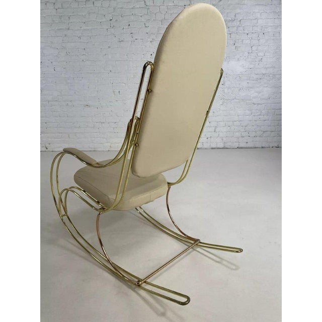 Italian Rocking Chair in Brass and Beige Skaï, 1950s For Sale - Image 6 of 13
