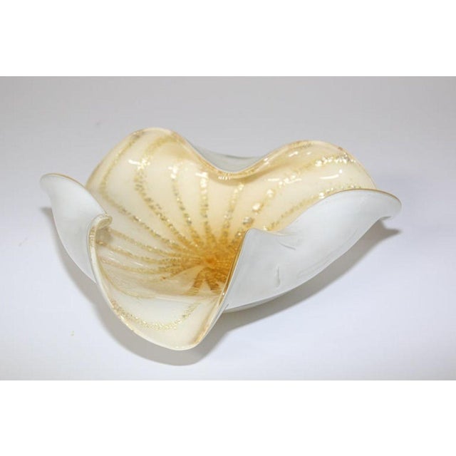 Gold Alfredo Barbini Murano Gold Aventurine Art Glass Bowl Flower Form Italy 1950s For Sale - Image 8 of 18