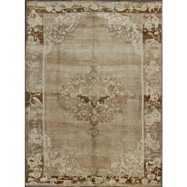 Textile Brown, Tan, Sand and Ivory Vintage Turkish Oushak Rug With Floral Center Medallion For Sale - Image 7 of 7