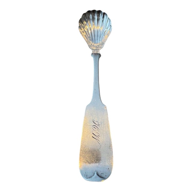 Antique Coin Silver Shell Sugar Spoon. Monogram "Hw" For Sale