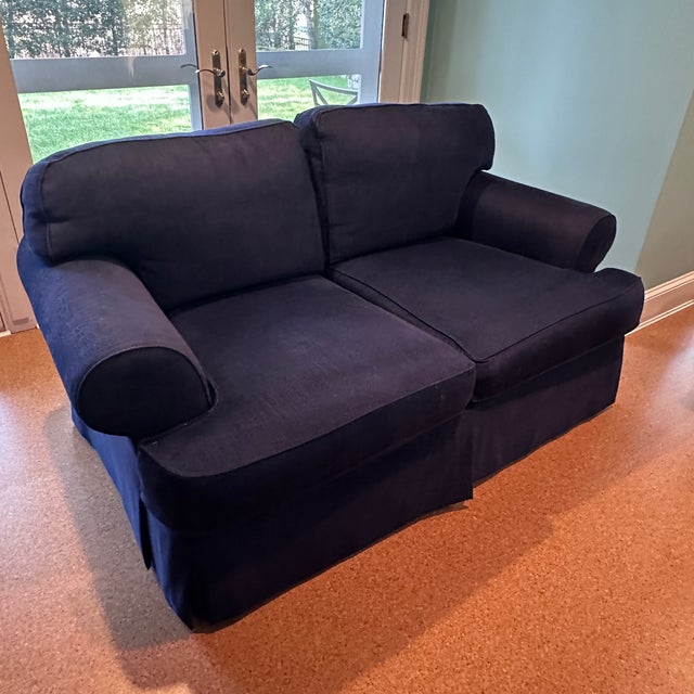 Traditional Pair of Navy Henredon Sofas For Sale - Image 3 of 12