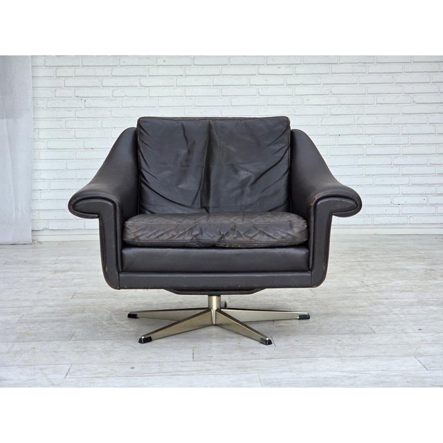 Danish Leather Swivel Armchair from Aage Christensen, 1960s For Sale - Image 18 of 18