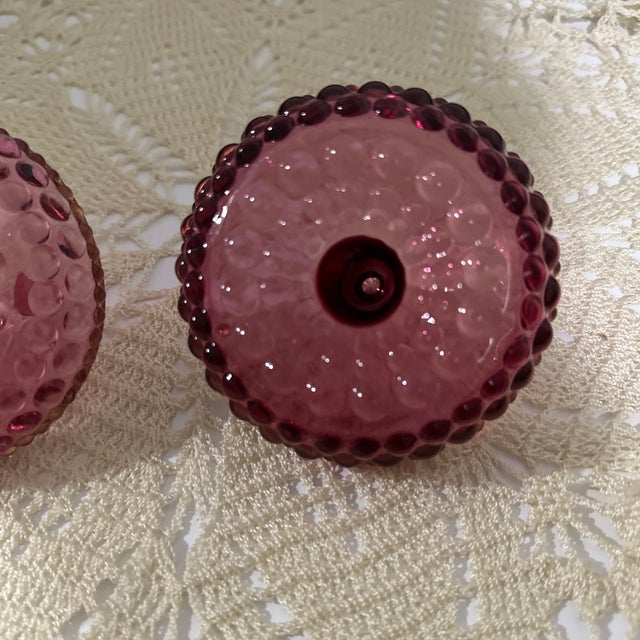Glass Mid-Century Cranberry Ring Holder. Hobnail For Sale - Image 7 of 9