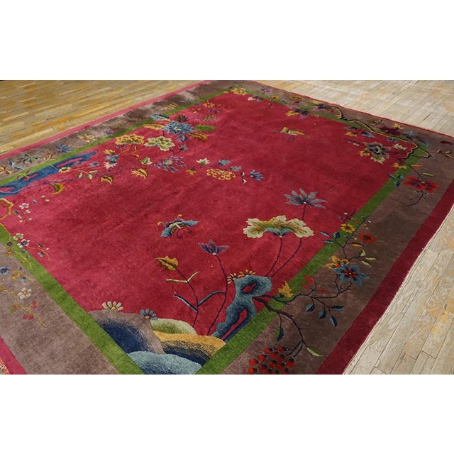 Beautifully Crafted Modern Fuschia Background Rug and Vibrant Multicolor Accents Floral Design For Sale - Image 4 of 12