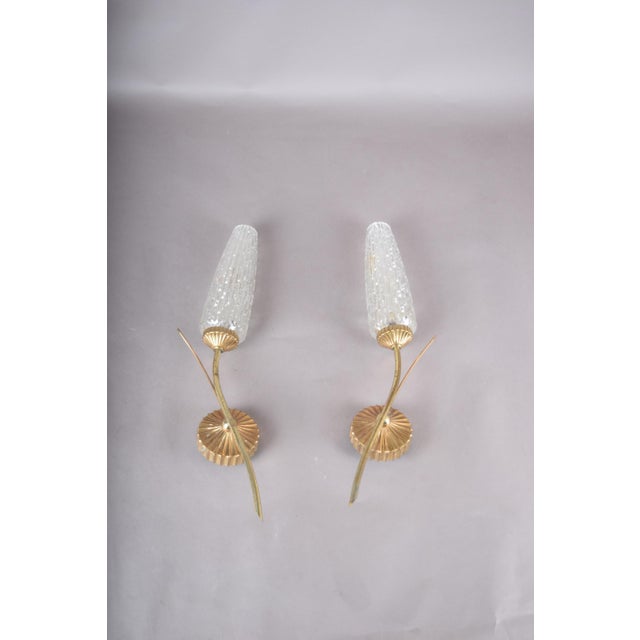 Gold-Toned Wall Sconces with Textured Glass Shades, 1970s, Set of 2 For Sale - Image 9 of 13