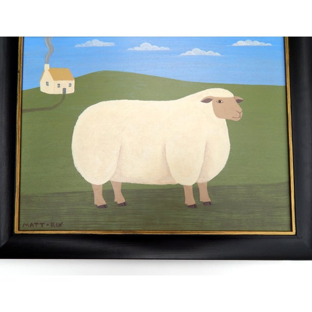 Hilda' A delightful folk art painting by British artist Matt Rix, portraying a cream-coloured sheep with a dark face and...