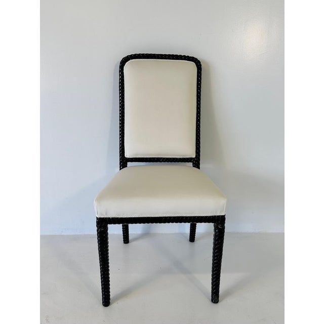 Cream Velvet and Black Lacquered Chairs, Set of 6 For Sale - Image 4 of 13