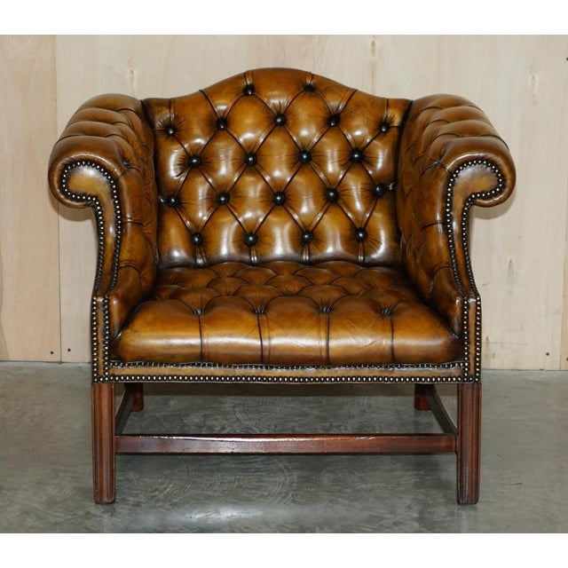 Antique Brown Leather Chesterfield Library Living Room Set, Set of 4 For Sale - Image 4 of 18
