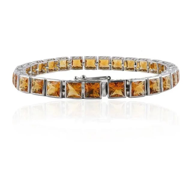 16.03 Ctw Square Cut Citrine Tennis Bracelet Made in Solid 14k White Gold For Sale In New York - Image 6 of 10