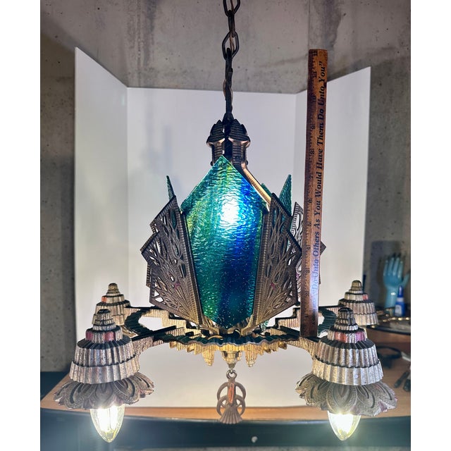 1930s Art Deco Skyscraper Slip Shade Chandelier For Sale - Image 14 of 16