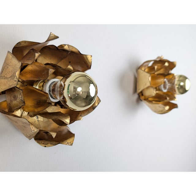 Gold Floral Wall Sconces in Gilded Metal from Hans Kögl, 1970s, Set of 2 For Sale - Image 8 of 12