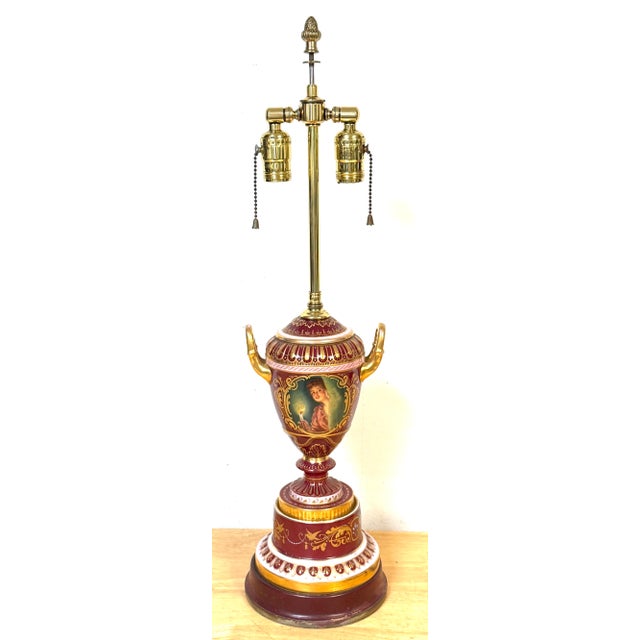 “Good Night” Vienna-Style Porcelain Urn, Now as a Lamp Maiden and Candle, Signed F. Koller A finely executed Vienna...
