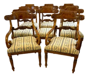 Antique Faux Birds Eye Maple Dining Chairs, 1920, Set of 8