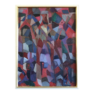 Mid-Century Modern 'A Gathering Across Planes' Geometric Abstract Oil Painting by Swedish Artist Gunnar Greiber (1919 – 2011), Framed For Sale