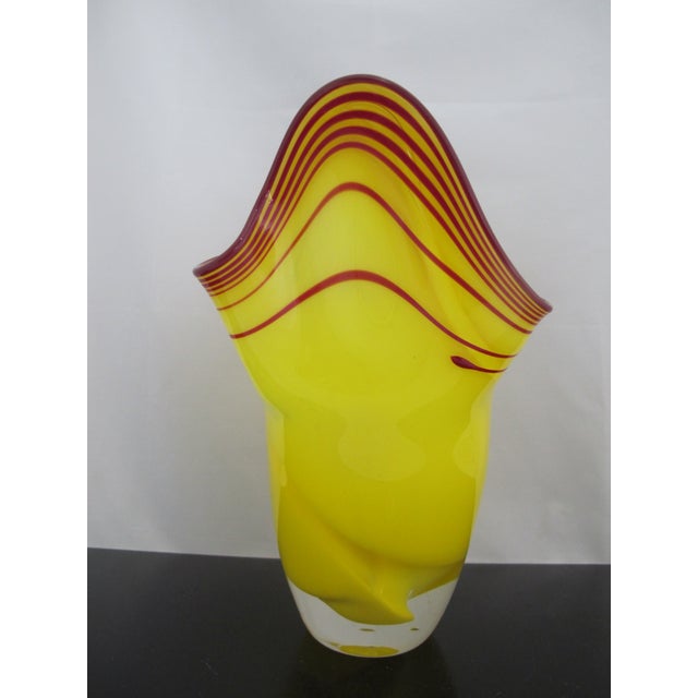 Contemporary Stadelman Yellow Hand Blown Pacific Nw Studio Art Glass Handkerchief Ruffle Vase For Sale - Image 3 of 12