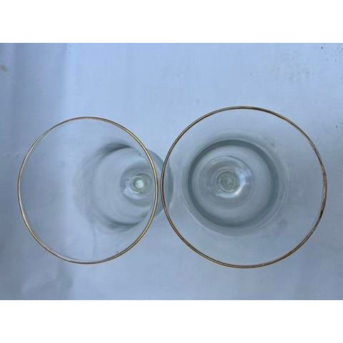 Mid 20th Century Vintage Clear Glass Gold Rim Candle Hurricanes a Pair For Sale - Image 5 of 8