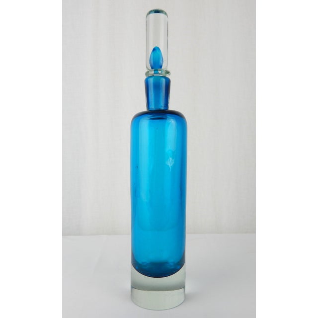 Mid-Century Modern Mid-Century Modern Teal Blue Glass Decanter, Attributed to Antonio Da Ros For Sale - Image 3 of 10