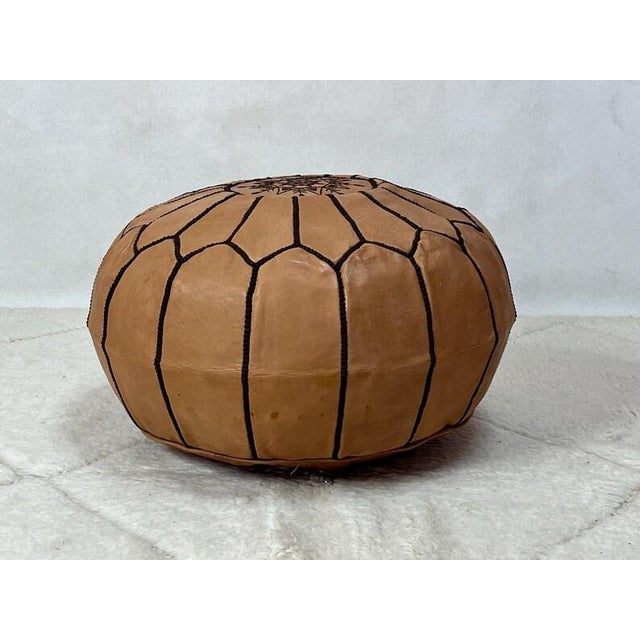 Contemporary Moroccan Leather Pouf Ottoman Cover For Sale - Image 4 of 5
