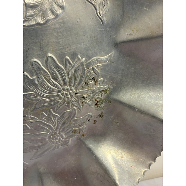 Vintage Farber & Shlevin Hand Wrought Aluminum Tray, Scalloped Daisy Motif For Sale - Image 9 of 10