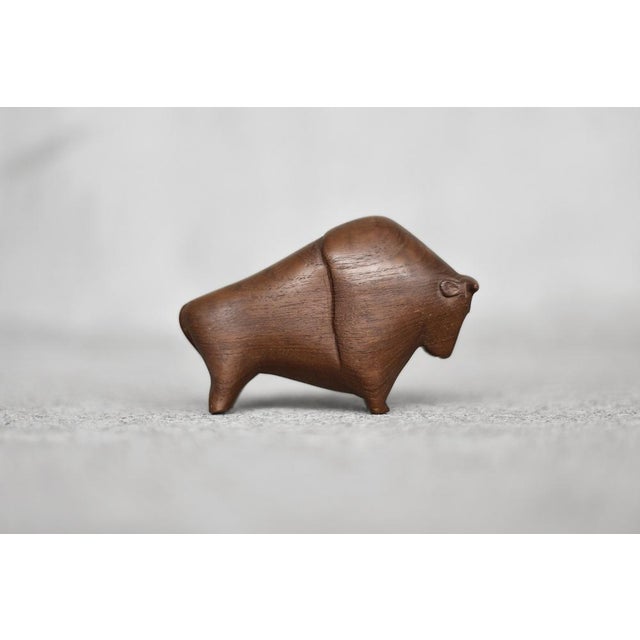 Brown Vintage Danish Dark Teak Bison Figurine, 1960s For Sale - Image 8 of 9