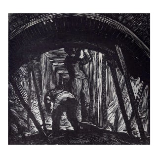 "Mine Shaft", Soviet Union: An Early 20th C. Woodcut Engraving by Abramovitz, 1935 For Sale