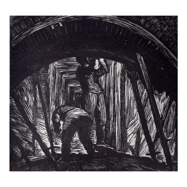 "Mine Shaft", Soviet Union: An Early 20th C. Woodcut Engraving by Abramovitz, 1935 For Sale